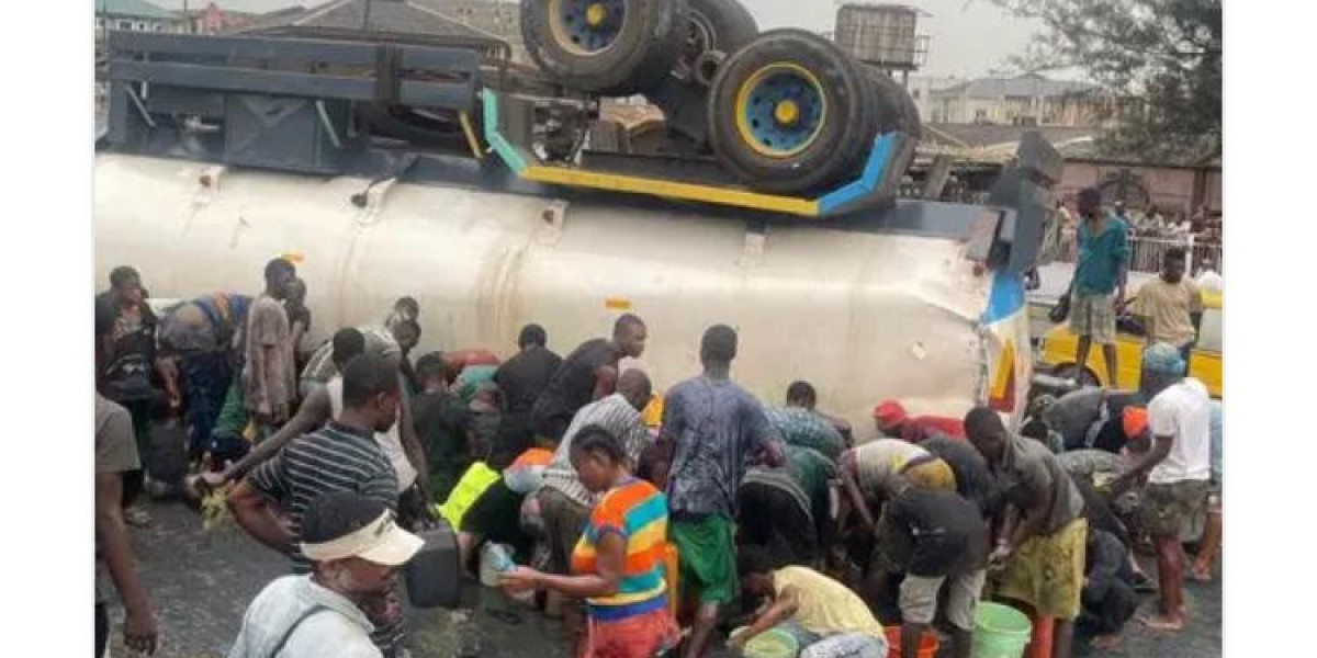 Fuel-laden Tanker Overturns in Lagos, Residents Gather to Scoop Fuel