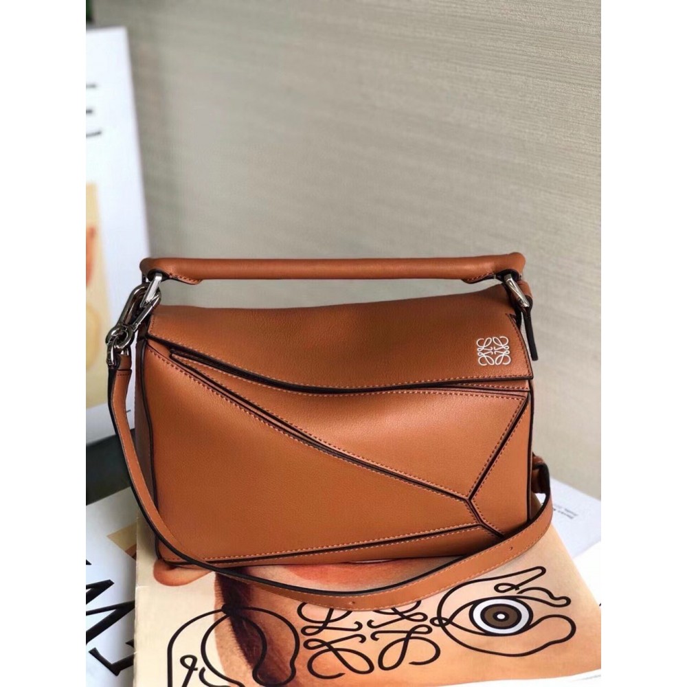 Loewe Small Puzzle Bag In Brown Calfskin Leather TDBS28001