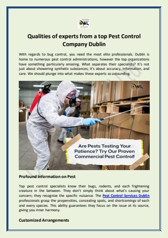 Qualities of experts from a top Pest Control Company Dublin